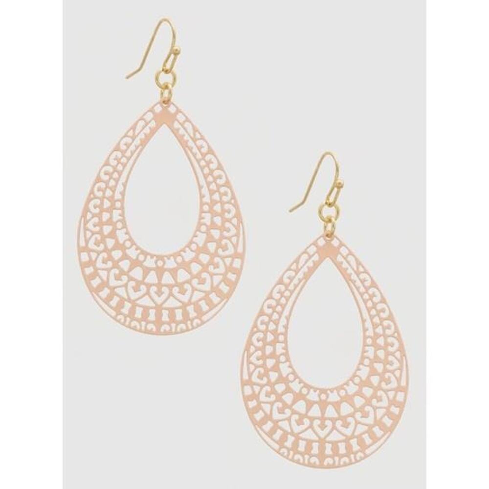 New Boutique Lightweight Pink Filigree Teardrop Dangle Hook Earrings